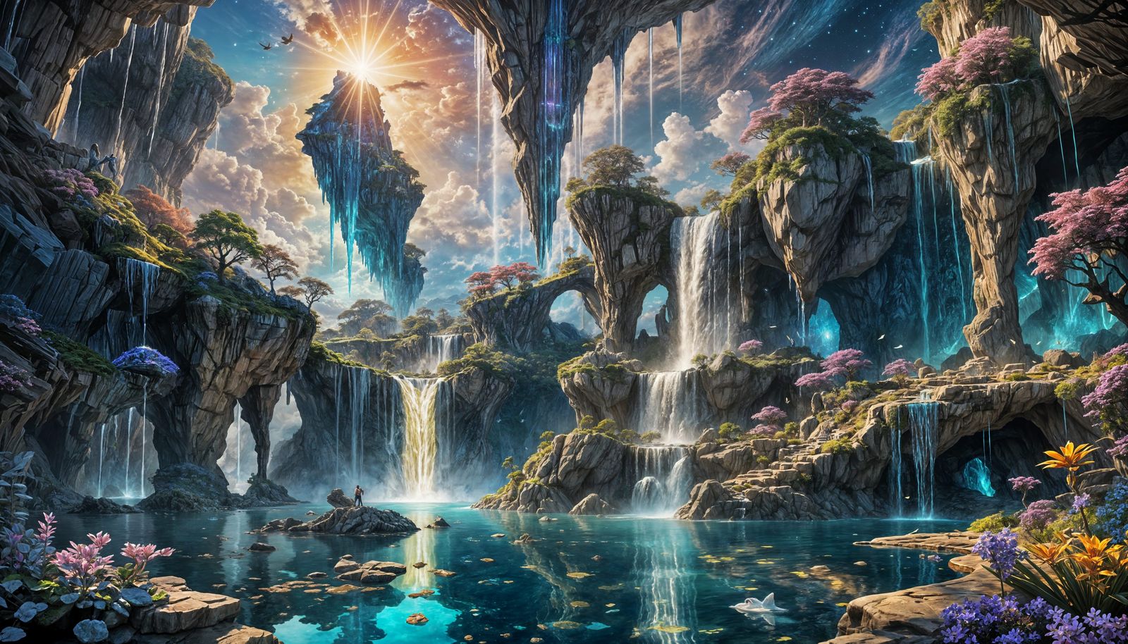 Crystal Waterfall From Floating Island in Sky