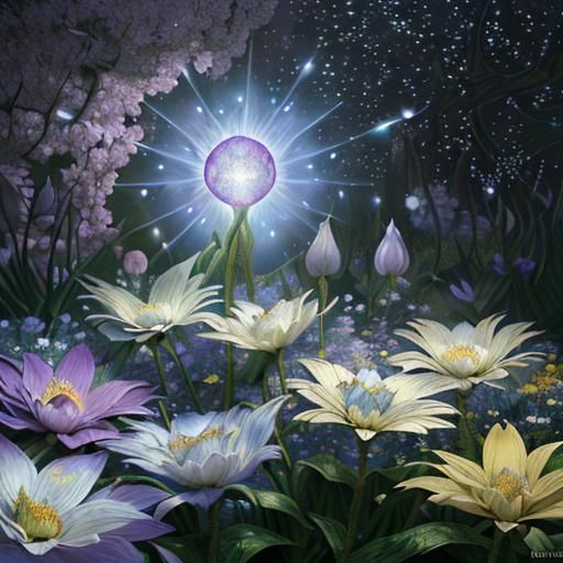 Magical Flowers in Surreal Light, Digital Painting