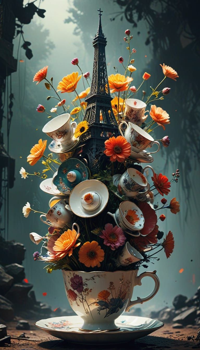 Whimsical Teacup Metropolis in Vibrant Colors