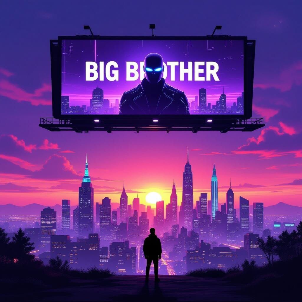 Cyberpunk Cityscape with Big Brother Jumbotron