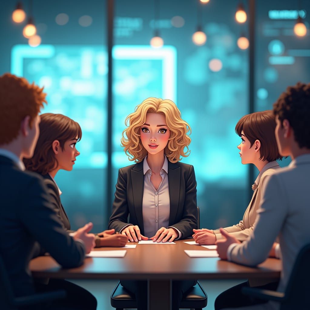 Dynamic Team Discusses Digital Transformation in Anime Style