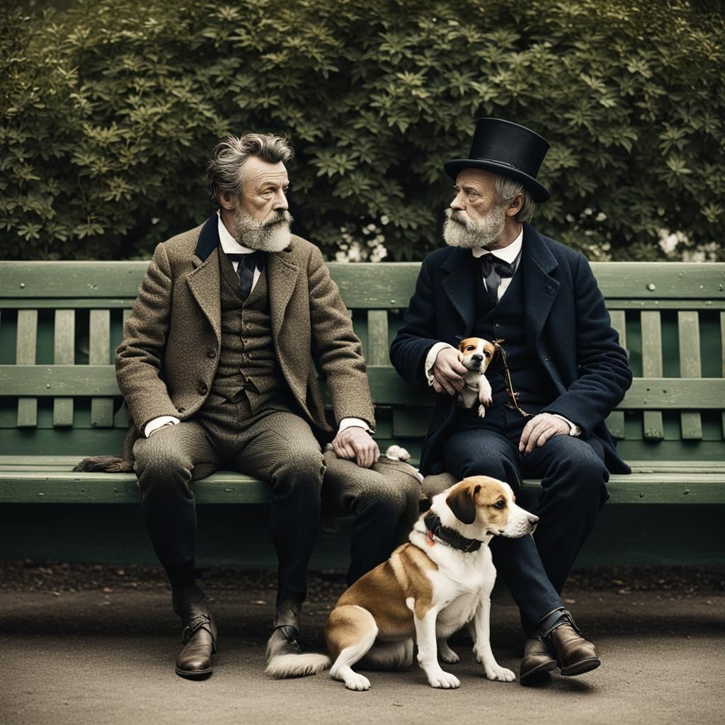 Victorian Style Image of Two Men with Dogs