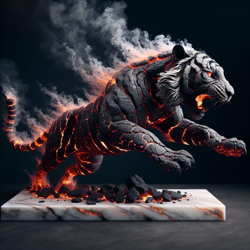 Fiery Coal Tiger Leaping in Cinematic Scene
