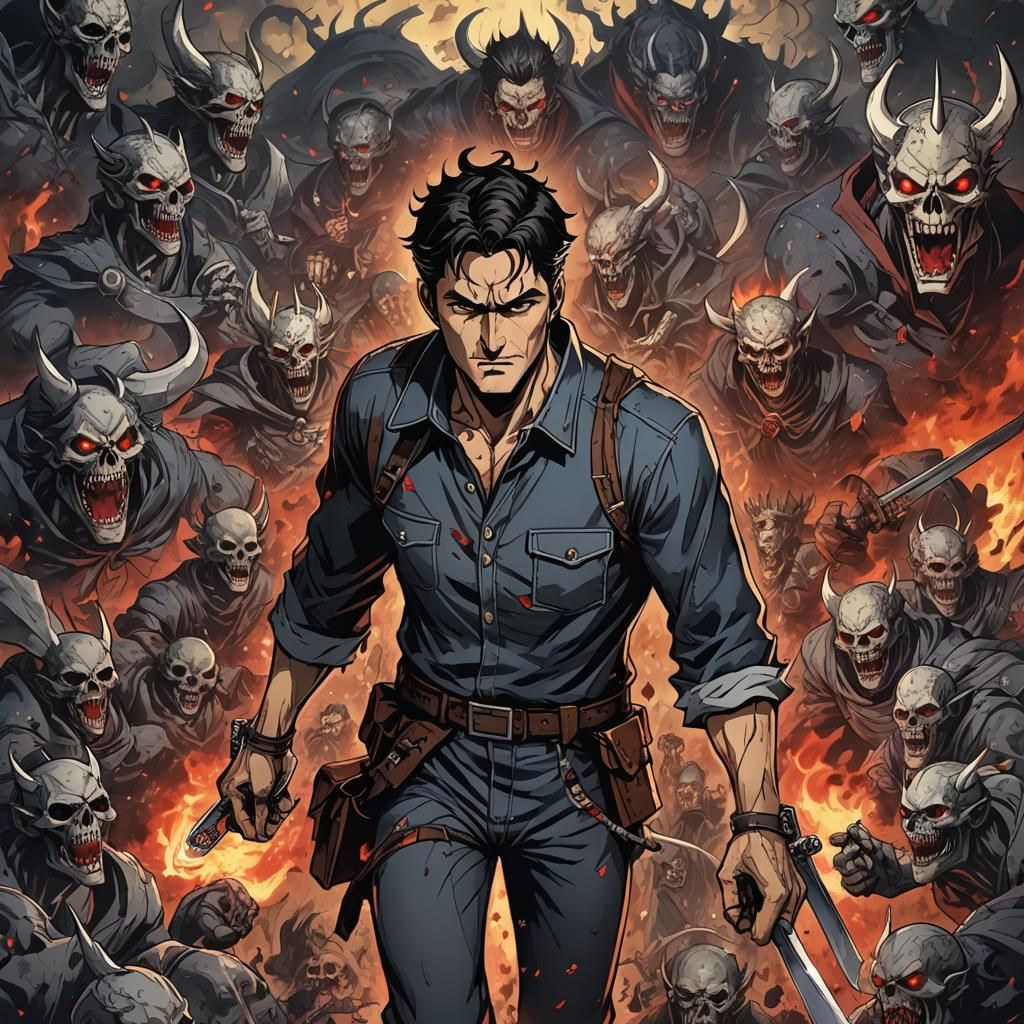 Ash Williams, King of Hell in Anime Style