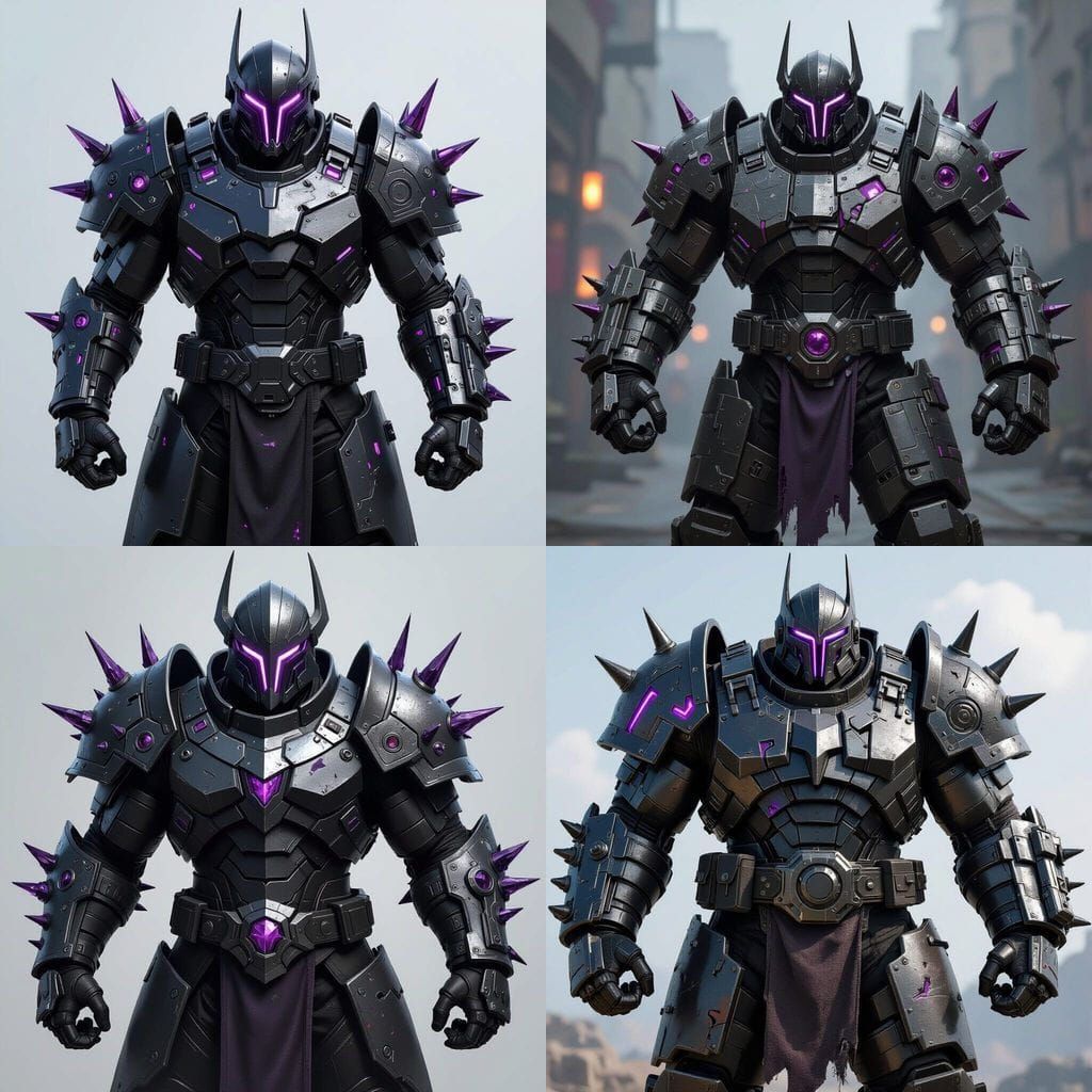 Towering Figure in Metallic Black and Steel Armor