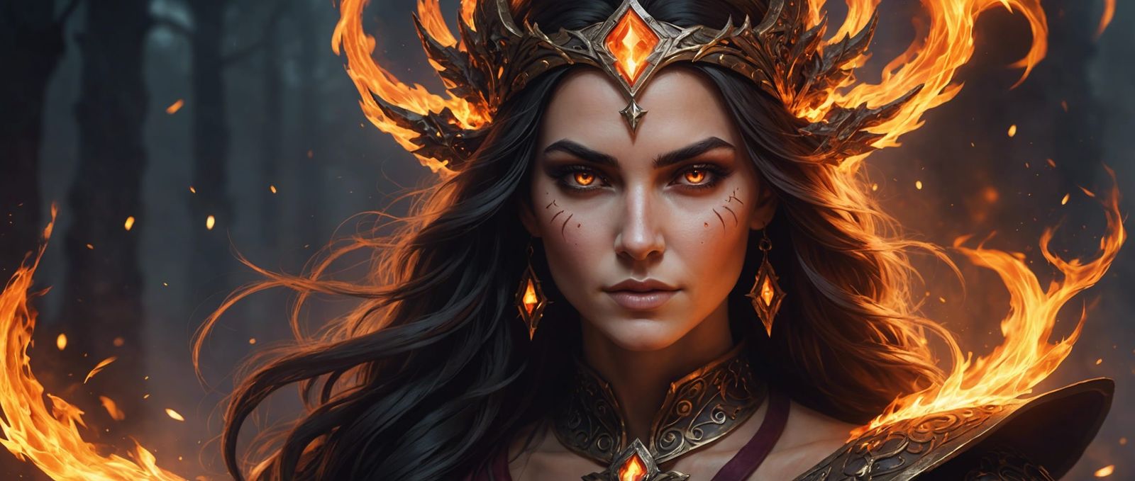 Fiery Portrait of a Strong Magic Woman