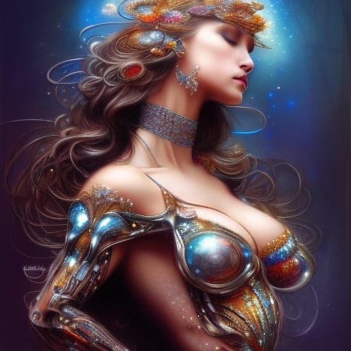 Jeweled Woman: Intricate Digital Portrait in Deep Colors