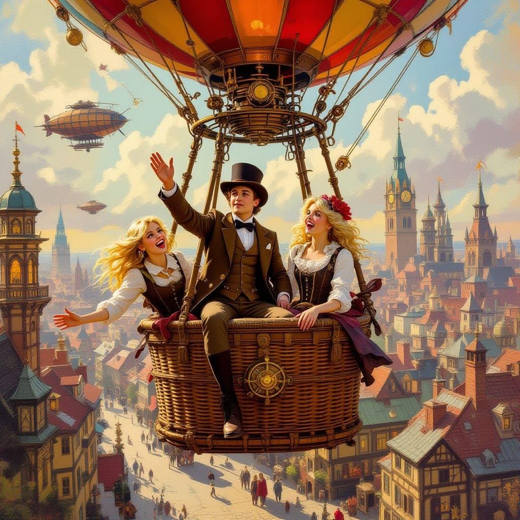 Steampunk Inventor Invites Ladies Aboard Aerostat