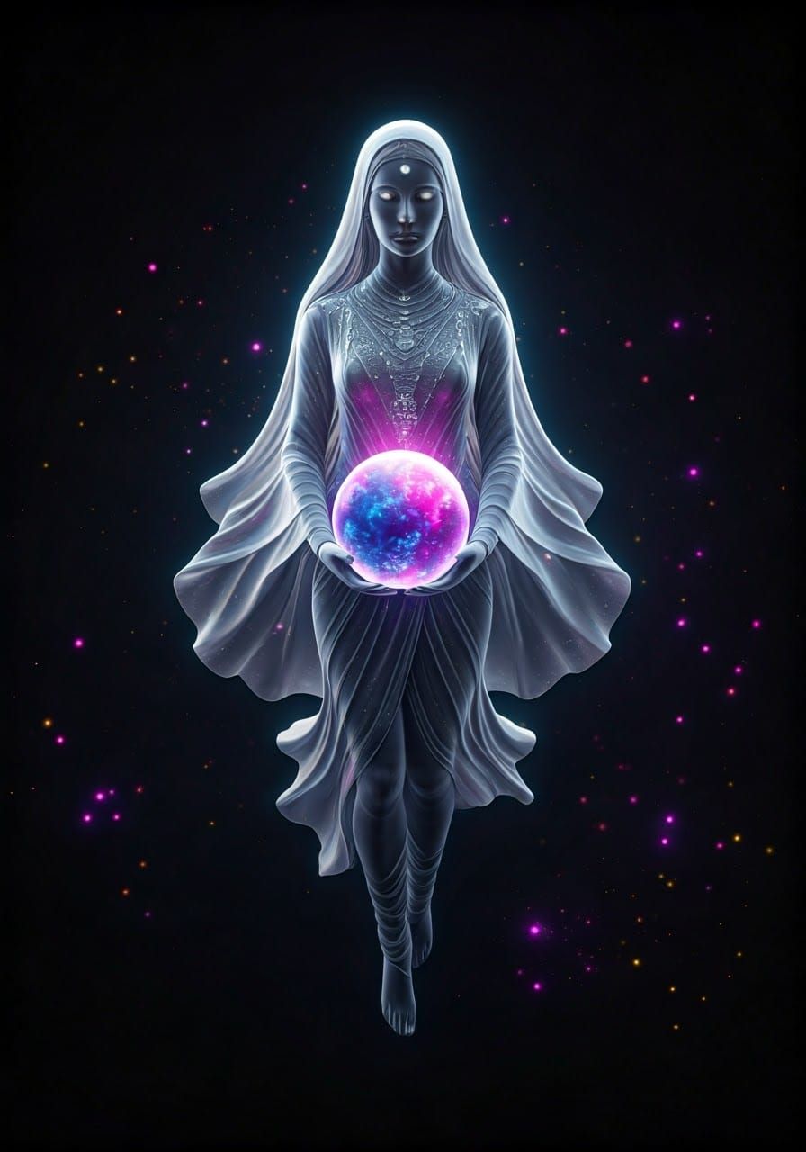 Ethereal, Peaceful Flying Entity in Long Garments