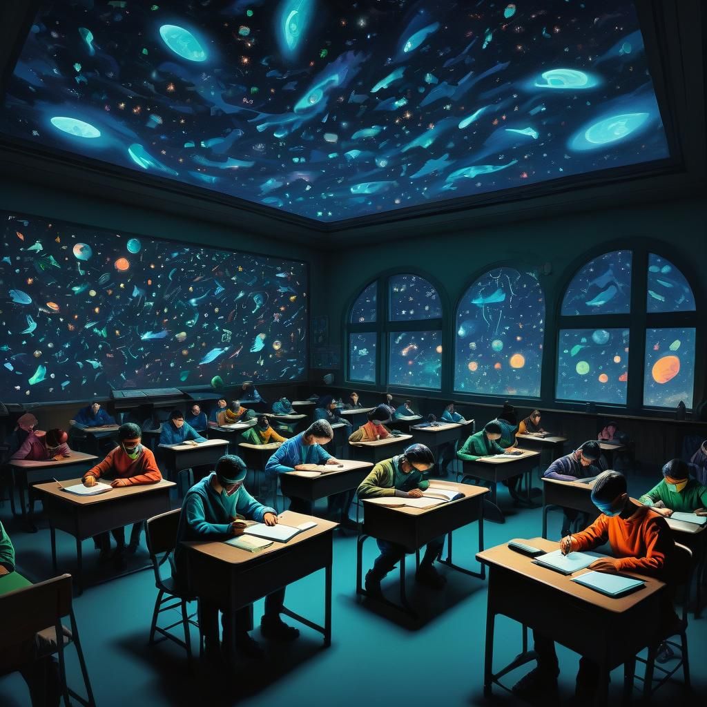 Alien Students in Surrealist Classroom Concept Art