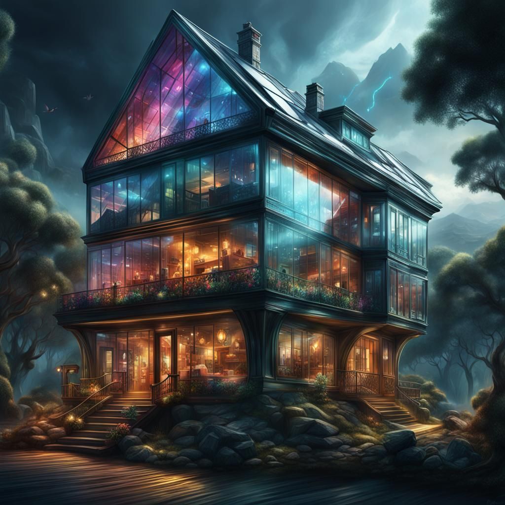 The Prism House: Detailed Translucent Hyperreal Structure