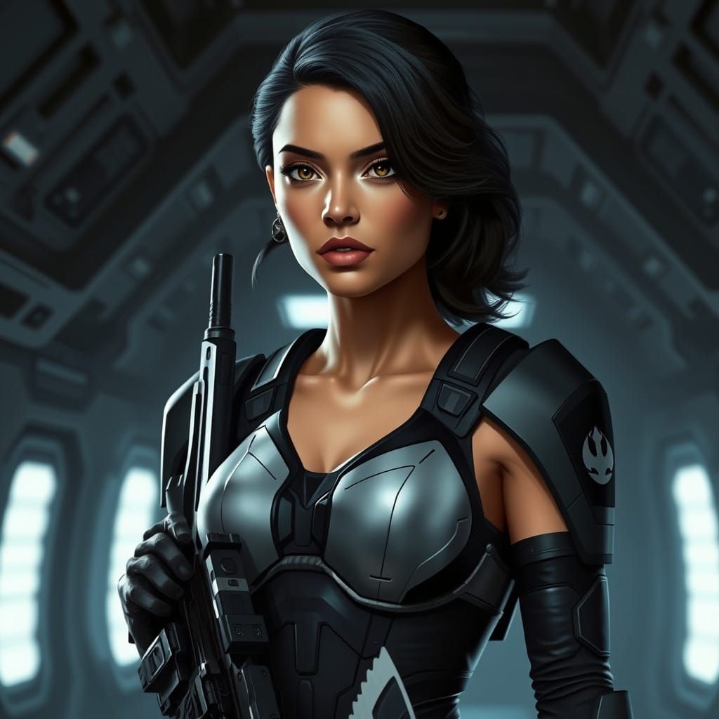 Disciplined Star Wars Inspired Female Warrior in Futuristic ...