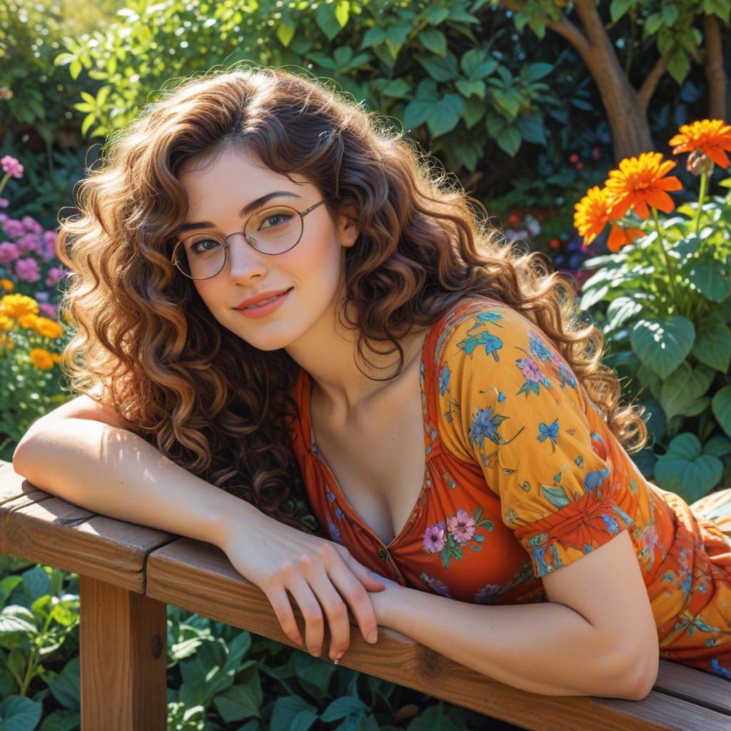 Woman in Garden as Pencil Art in Manara Style