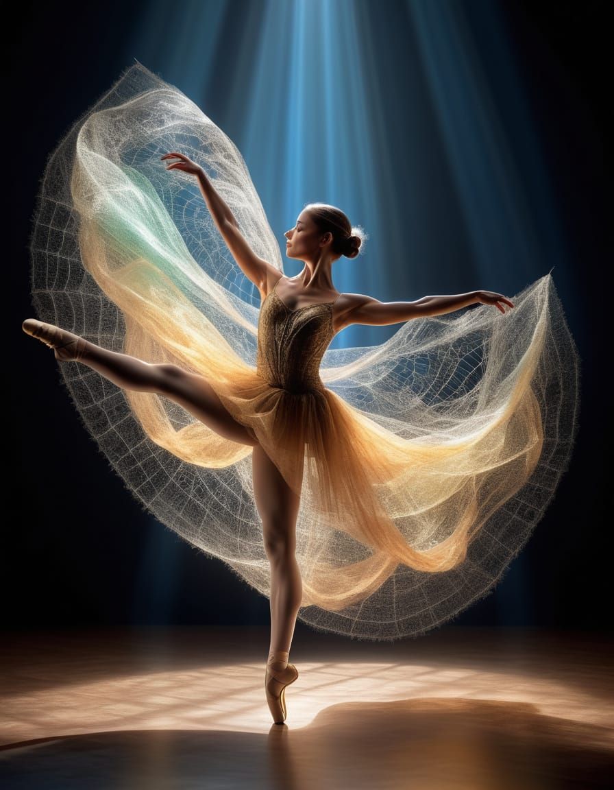 Ballerina Made of Spiderwebs in Spotlight