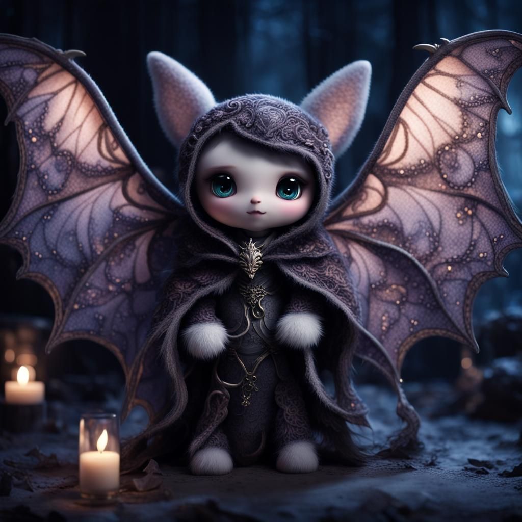 Cute Fluffy Creature with Bat Wings in Ethereal Light