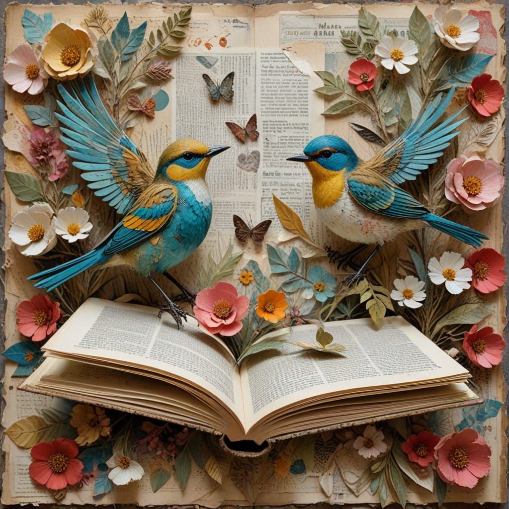 Whimsical Collage Dreamscape in Mixed Media Style