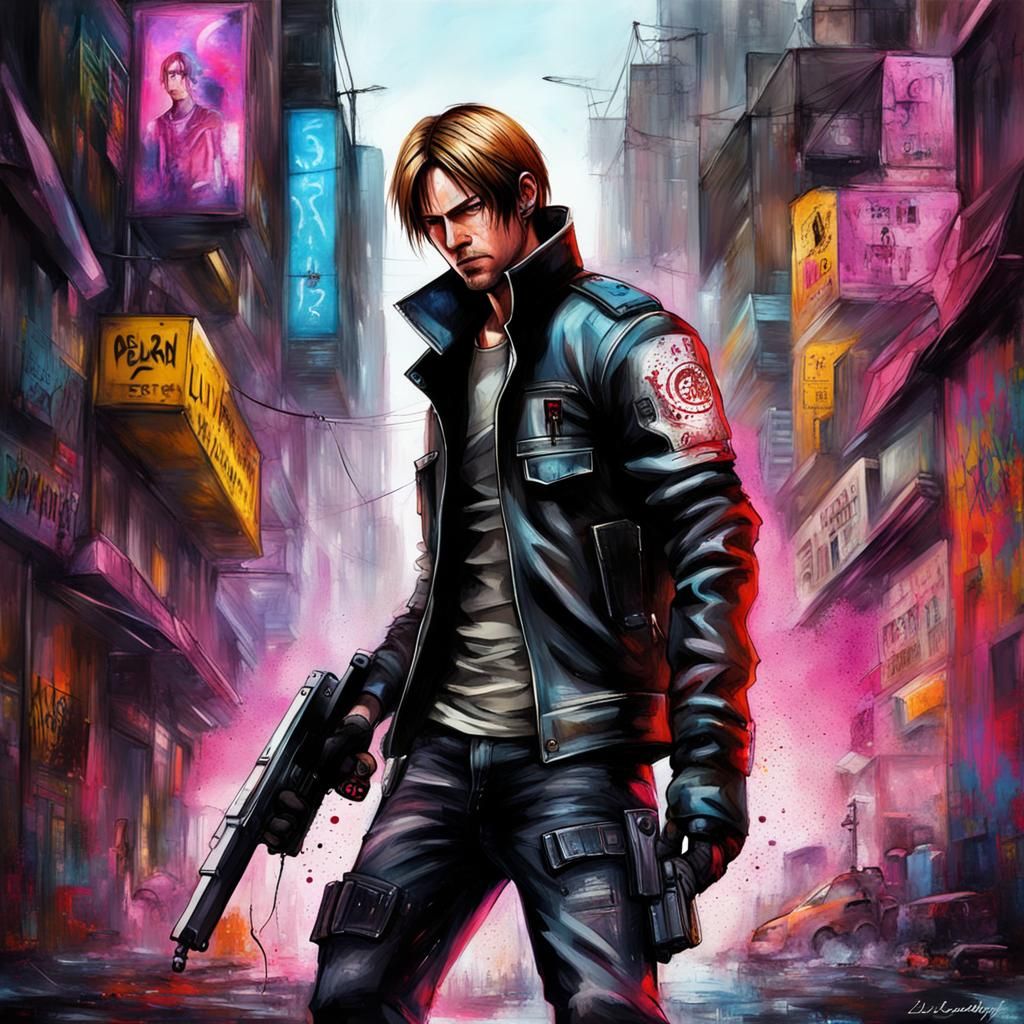 Leon Kennedy in Cyberpunk Graffiti Art