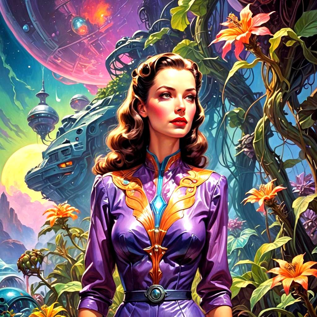 Retro Sci-Fi Cover Art of Woman on Alien Planet