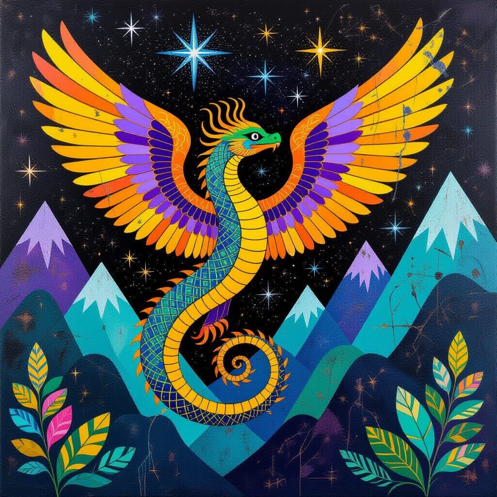 Amaru: Winged Serpent in Psychedelic Starry Universe