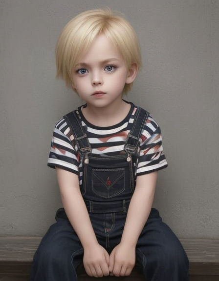 Mischievous Blond Boy in Abstract Street Scene