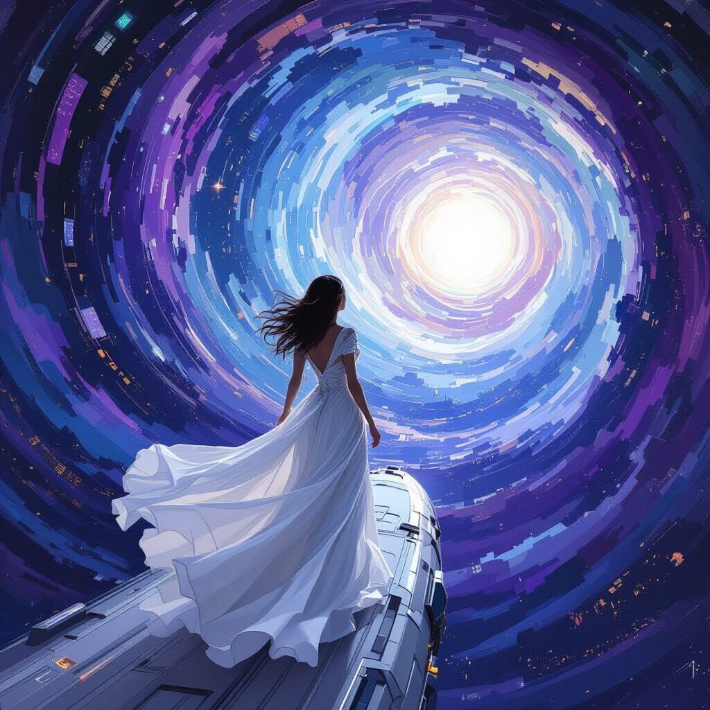 Celestial Voyage: Woman in Flowing Gown