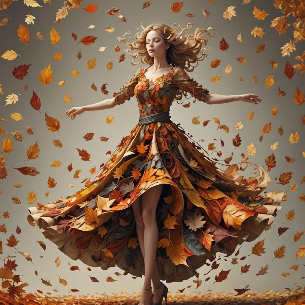 Autumn Leaf Dress in Whirling Fantasy Art