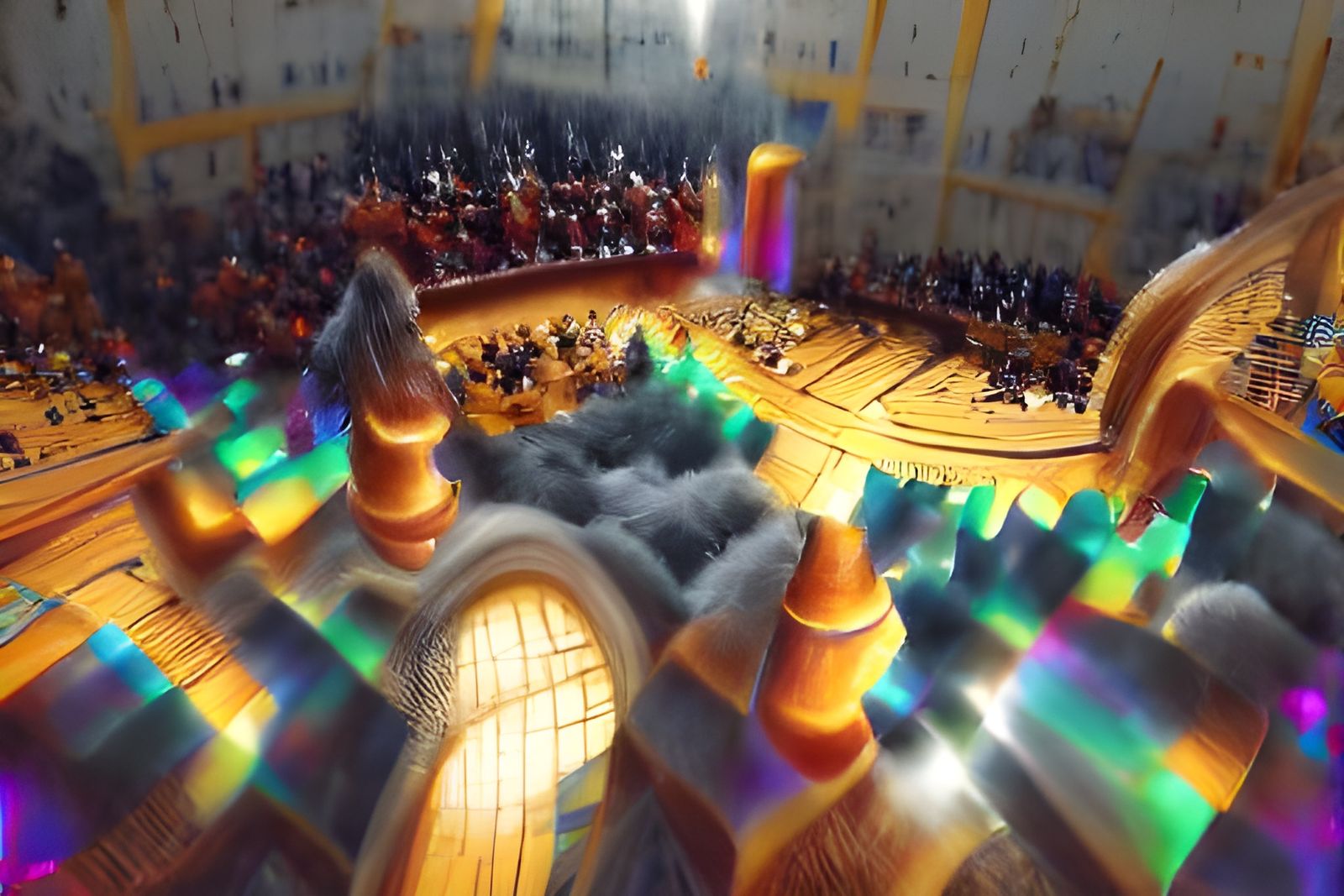 Orchestra in Fantasy Castle: Colorful Charcoal Drawing