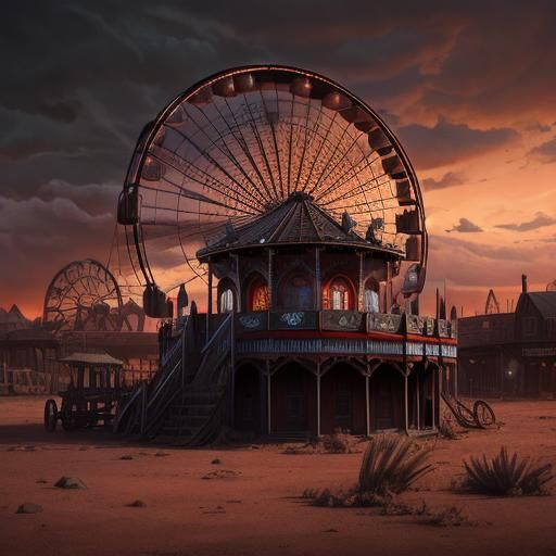 Creepy Old-Fashioned Fairground in Desolate Ghost Town