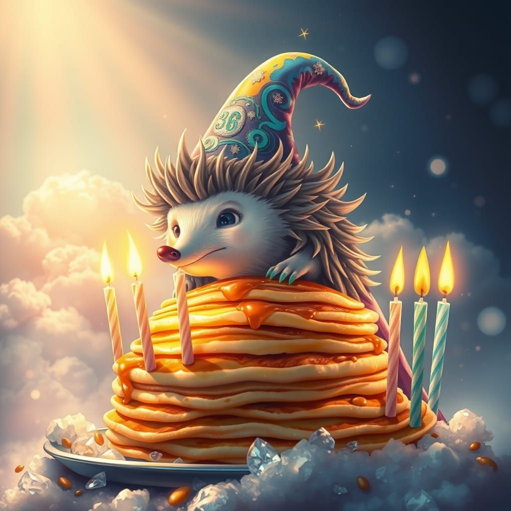Whimsical Wizard Hedgehog Celebrates Birthday in a Dreamy, I...