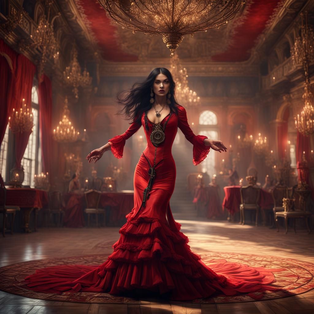 Gypsy Princess Dancing in Ornate Ballroom