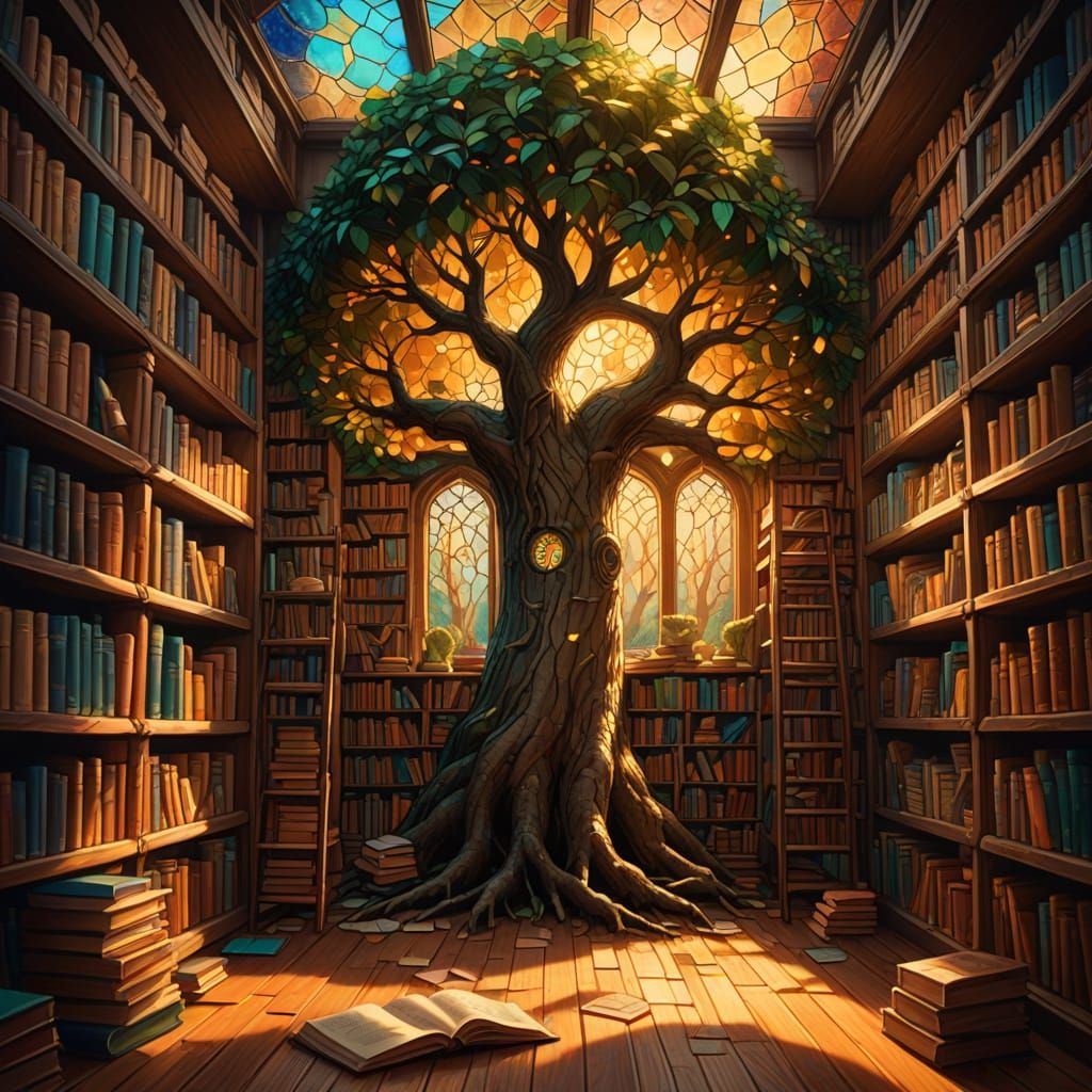 Tree Grows Through House in Oil Painting Style