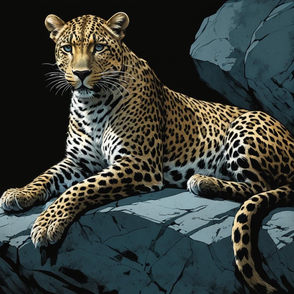 Leopard on Rock in Comic Book Style