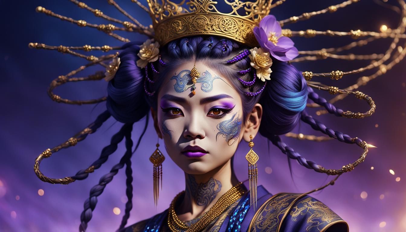 Thai Geisha with Tattoos in Digital Art Style