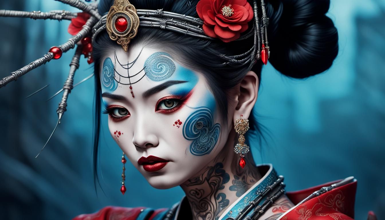 Thai Geisha with Barbed Wire Crown: Digital Portrait