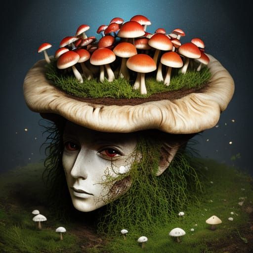 Surreal Mushroom Growth From Human Head