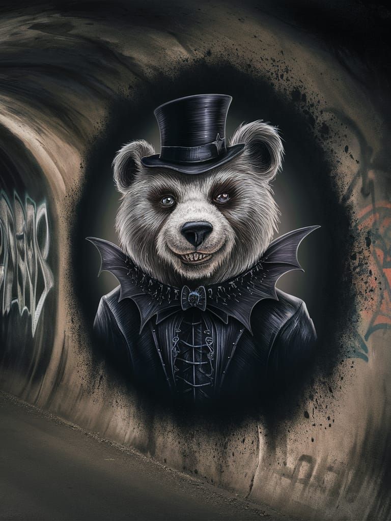 Goth Fairybear Portrait on Sooty Tunnel Wall