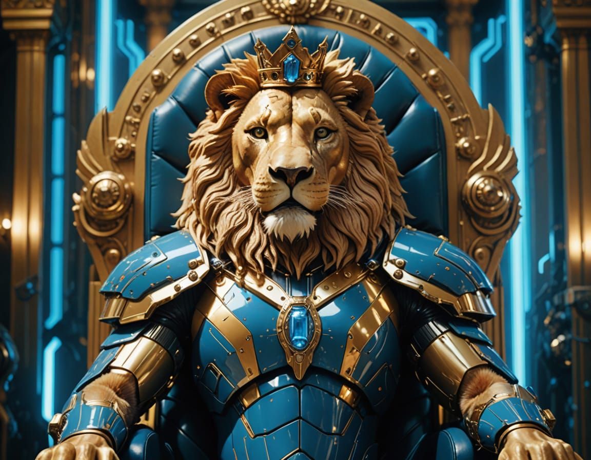 Cyborg Lion King in Futuristic Palace