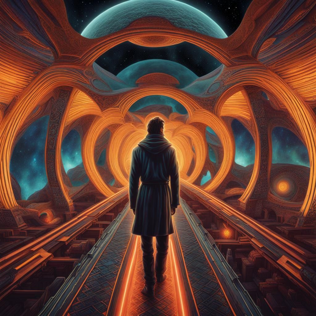 Interdimensional Traveler in Alien Landscape