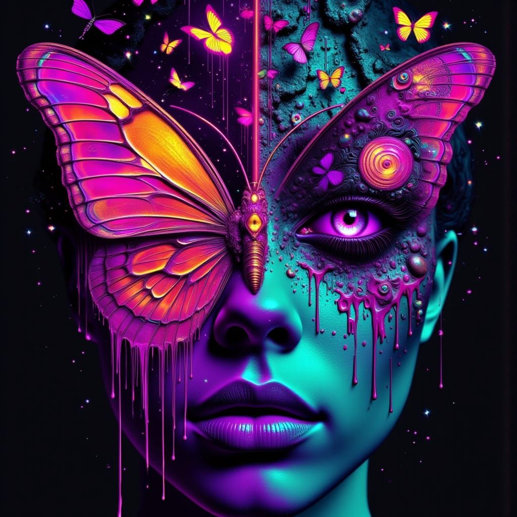 Surreal Gothic Butterfly in Neon Abstraction