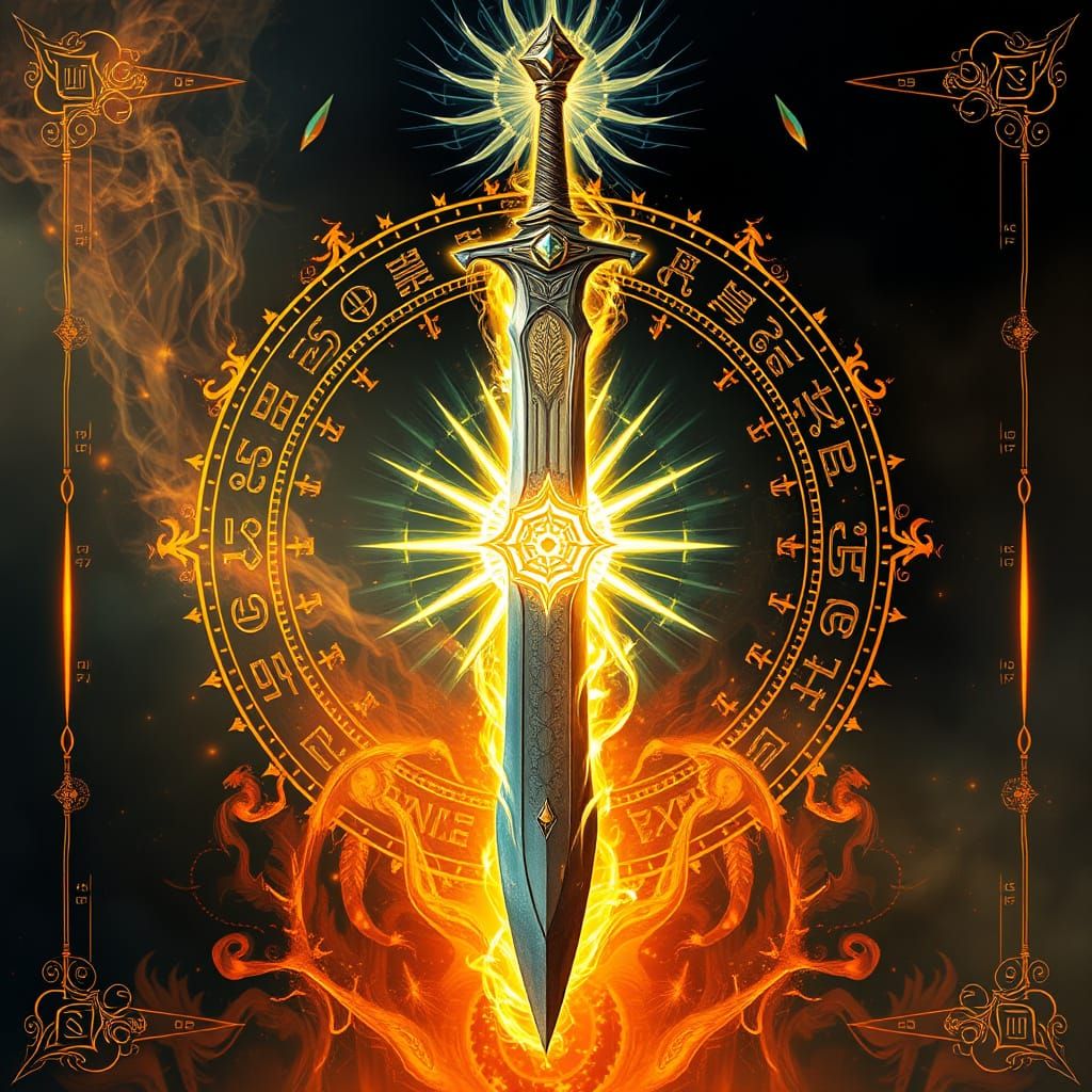 Divine Fantasy Sword in a Radiant Energy Vortex