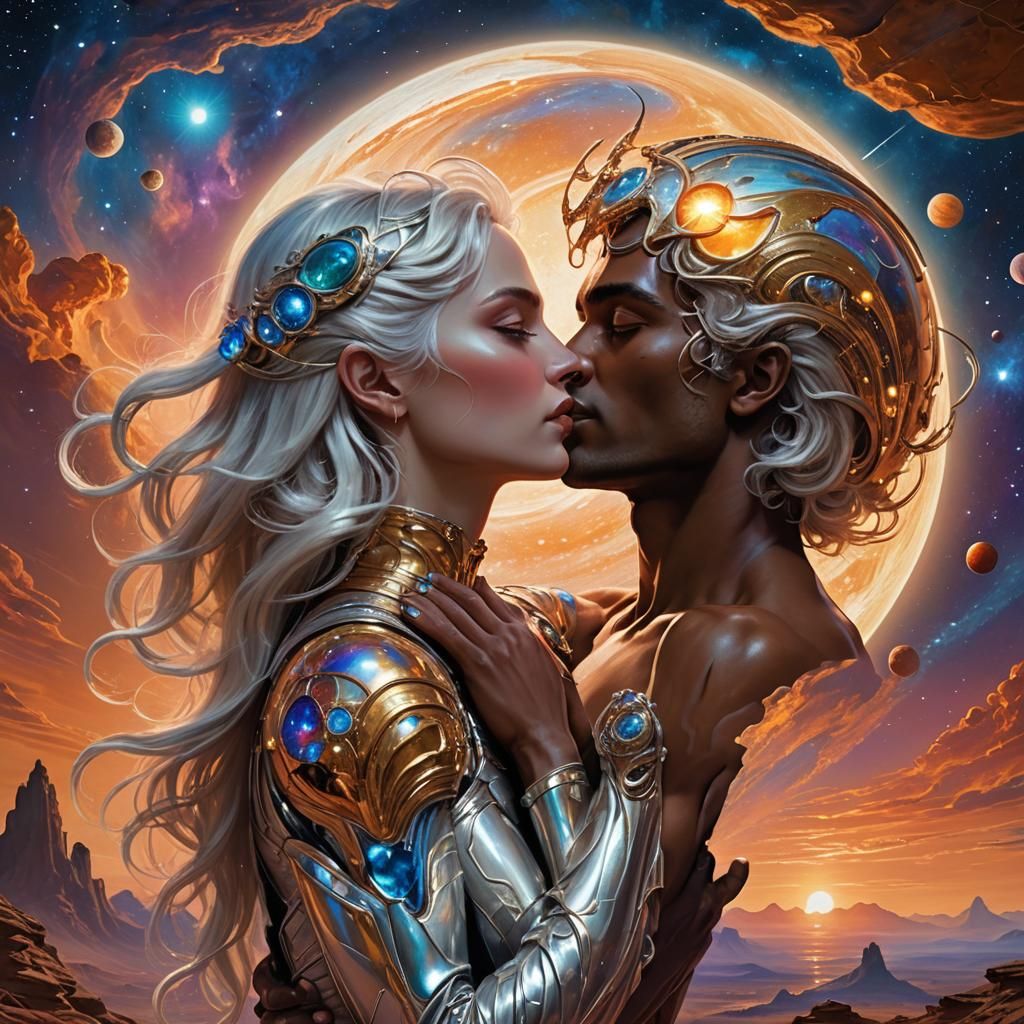Celestial Kiss: Martian Woman and Venusian Man