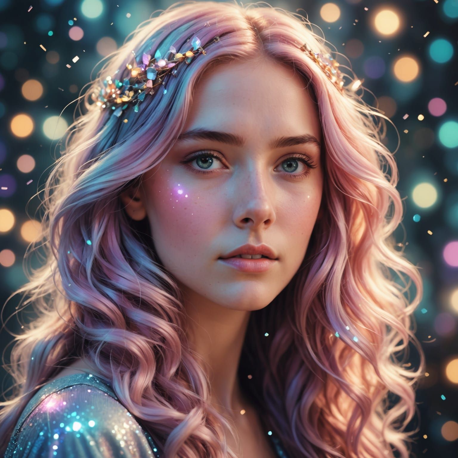 Ethereal Portrait of Woman with Pastel Hair in Digital Art
