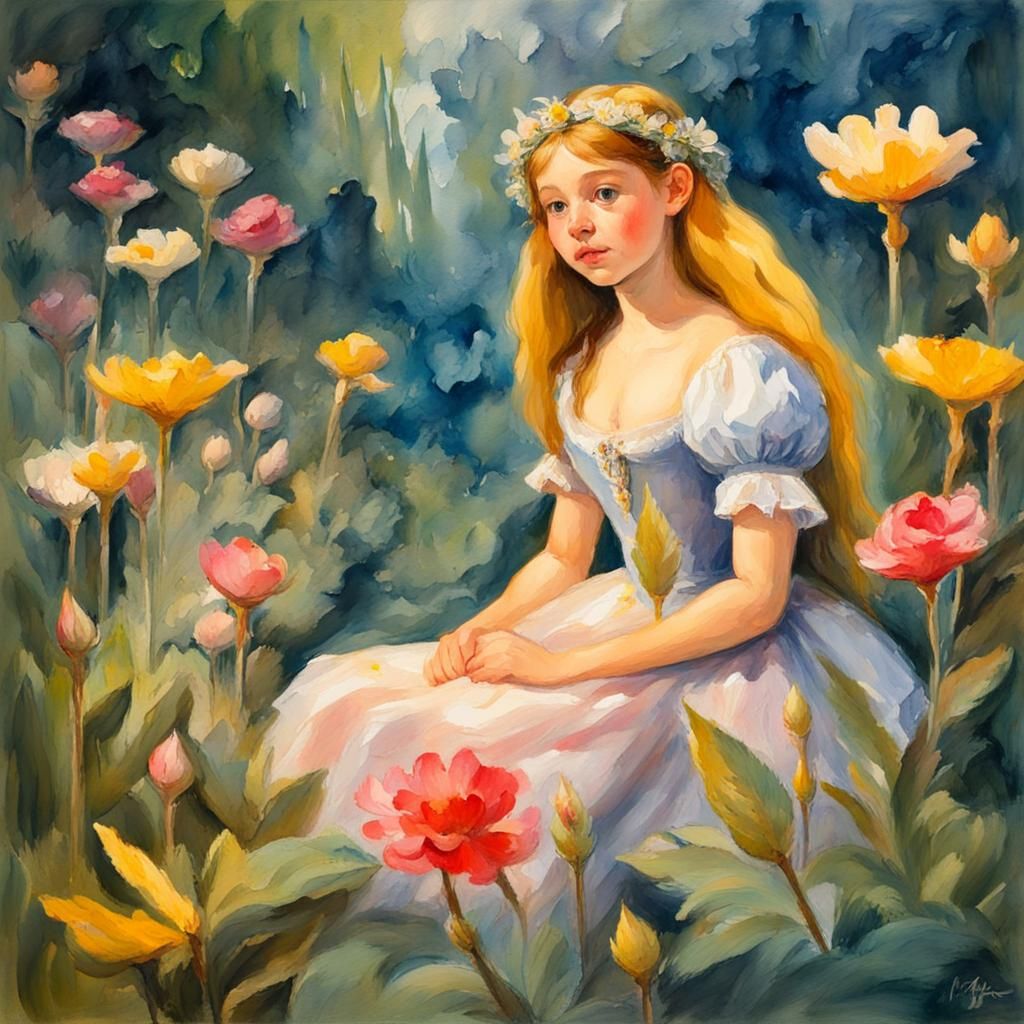 Thumbelina in Gouache and Watercolor Style