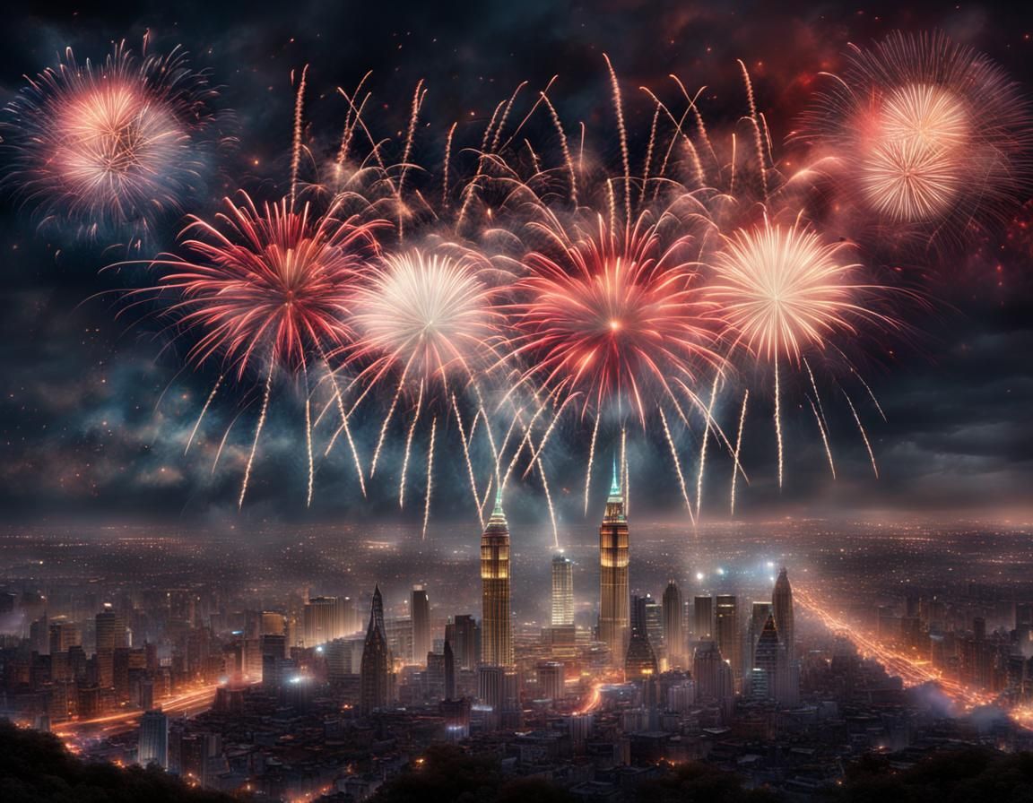 Spectacular Fireworks Display in Digital Matte Painting