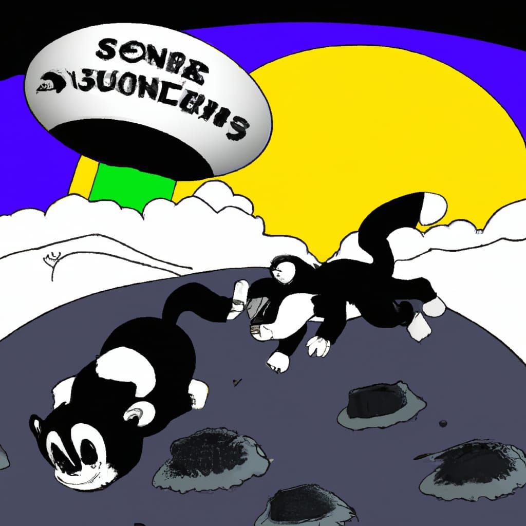 Skunks' First Lunar Landing: A Whimsical Scene