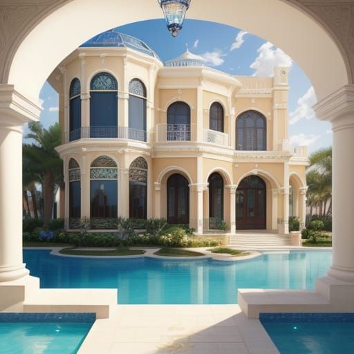 Art Deco Villa with Mosaic Lanterns and Cloud Motifs