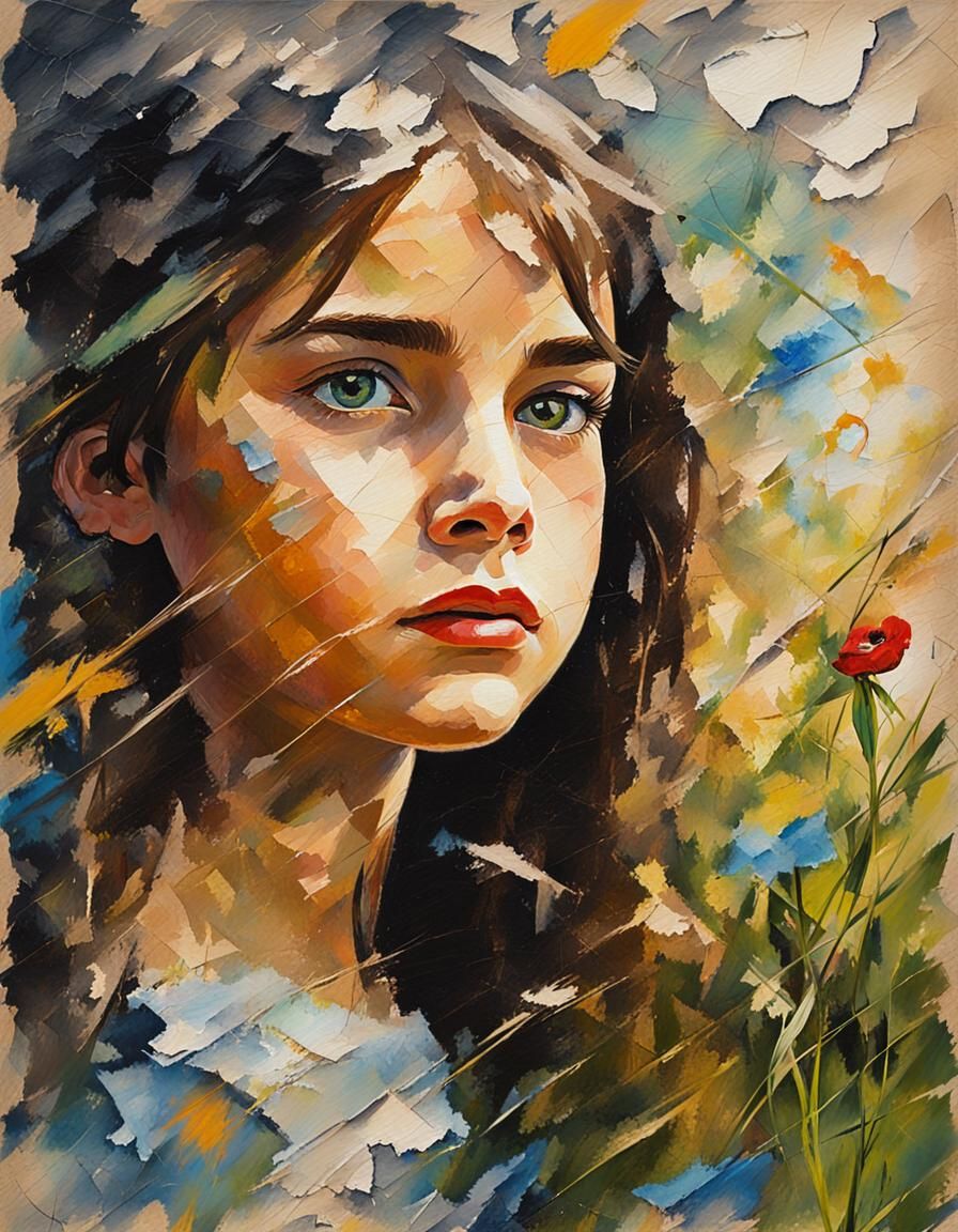 Impressionistic Fairytale Girl in Meadow with Dynamic Lighti...