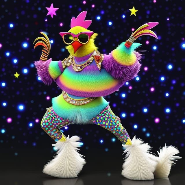 Funky Disco Chicken in 70s Cartoon Style