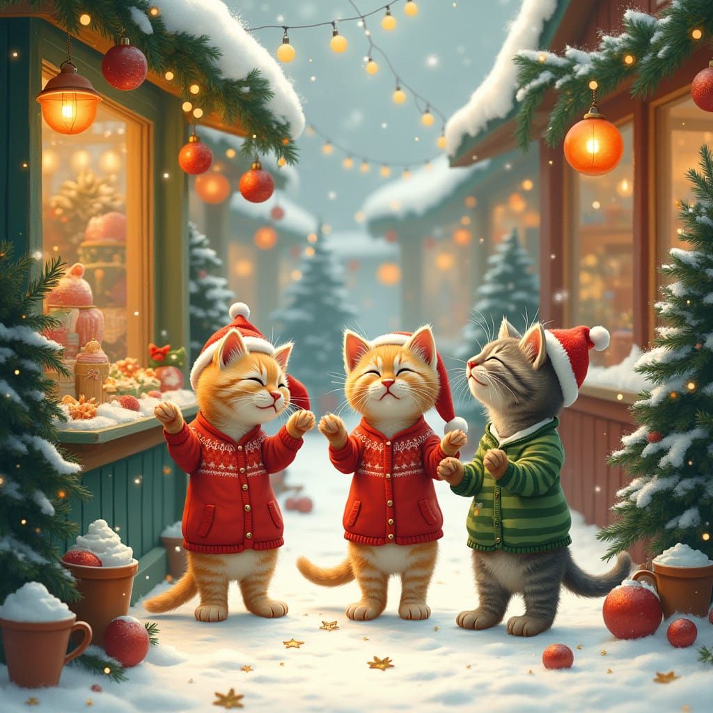 Joyful Kittens in Whimsical Winter Wonderland