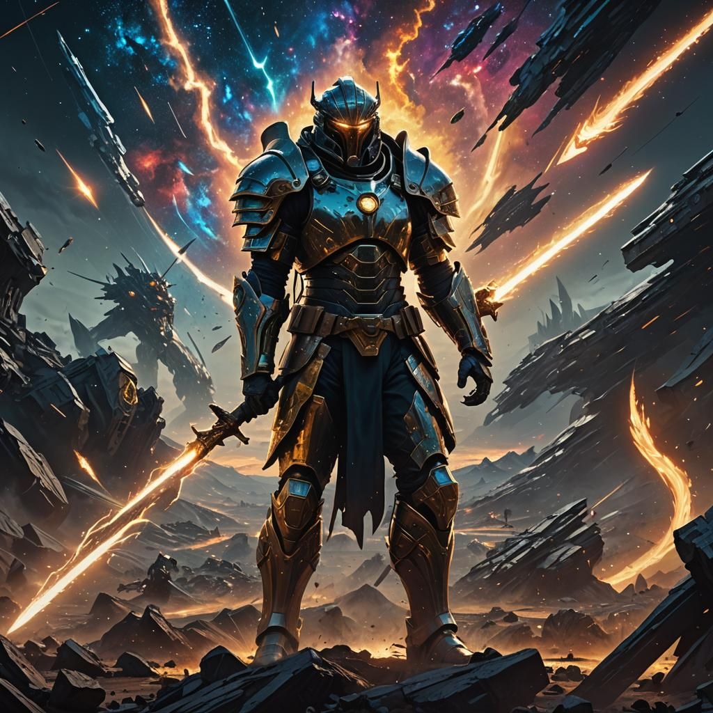 Cosmic Warrior in an Epic Battle: Digital Matte Painting